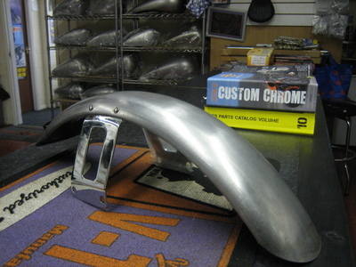 Front Fender Raw Steel with Chrome Wide Glide Bracket Harley Custom Bobber