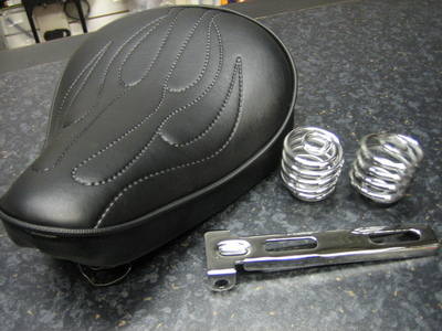Flamed Solo Seat Black with Chrome Bracket & 2