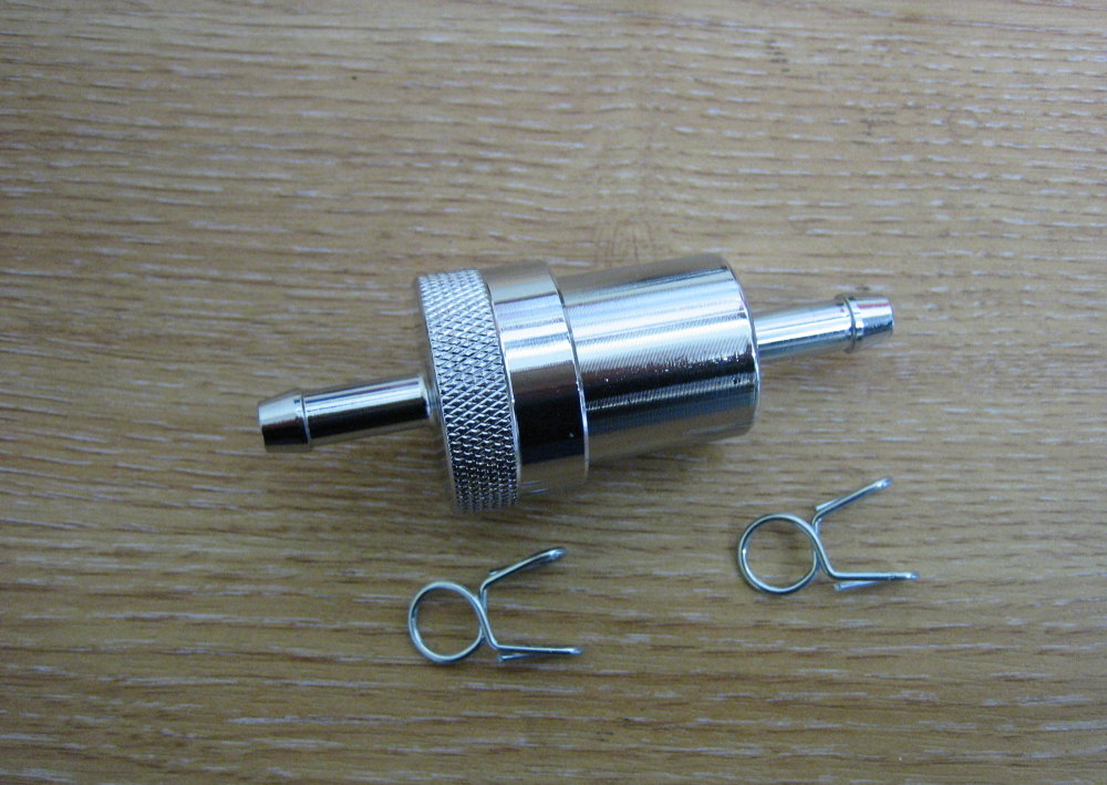 Chrome Fuel Filter with Replaceable Screen Fits 1/4" Fuel Line Harley