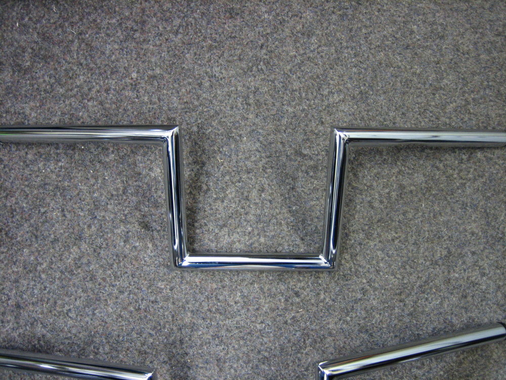 8" Rise Z Bars Chrome Dimpled Wide Style 7 1/4" centre width, Bar