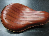 La Rosa Brown Leather Solo Seat Wide with polished base plate for your harley Chopper Bobber