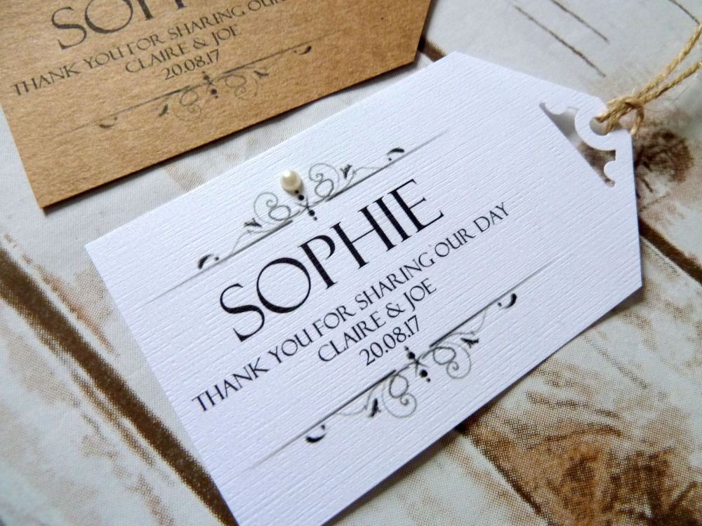 Personalised individual name tag/placecard with ribbon or twine