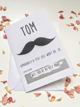 Will you be my best man card with scratch card , moustache