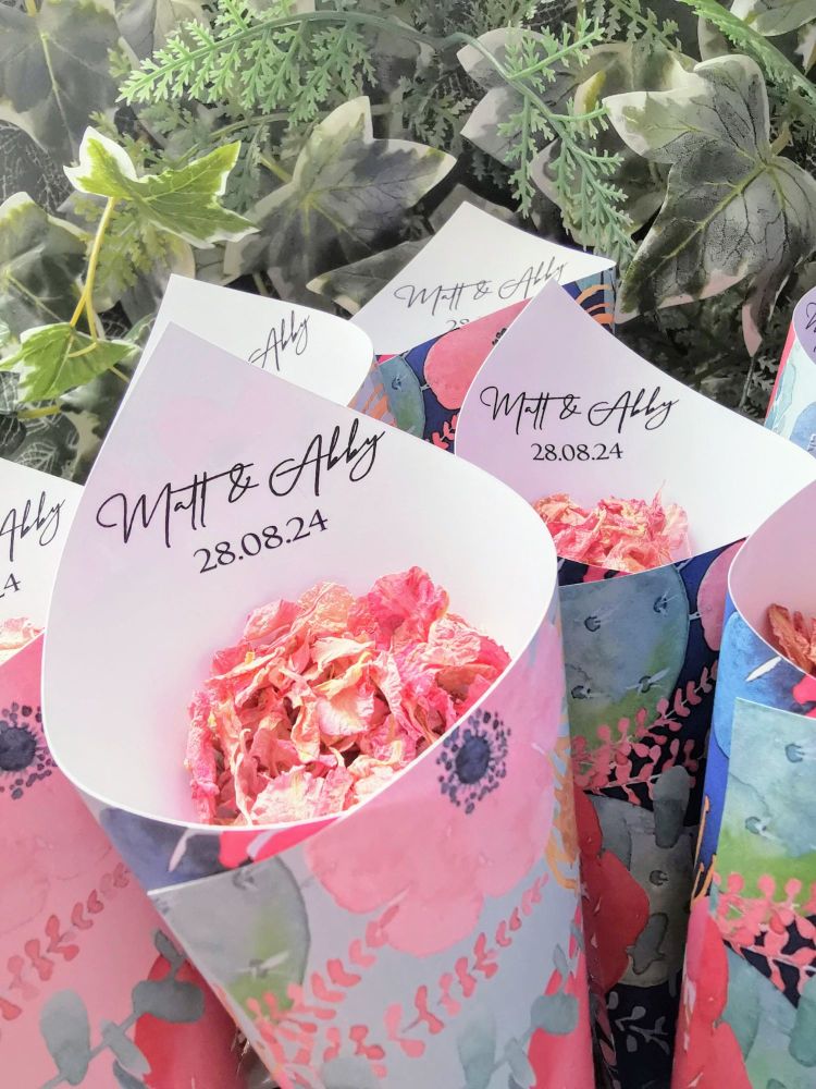 Confetti cones floral coloured personalised