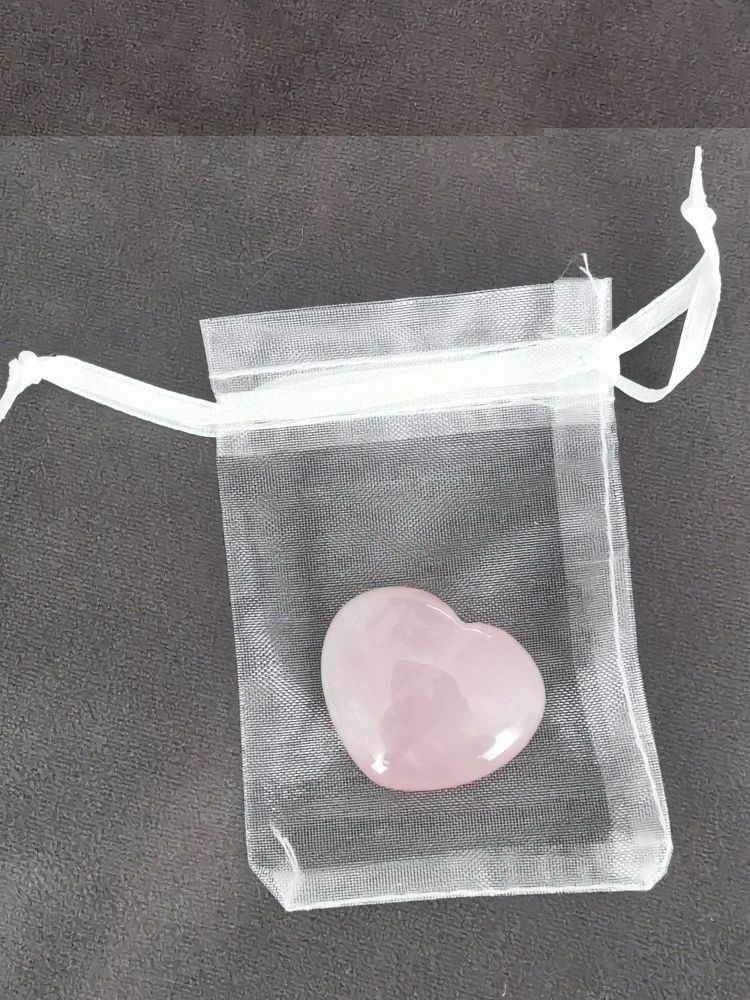 Rose quartz love heart in organza bag