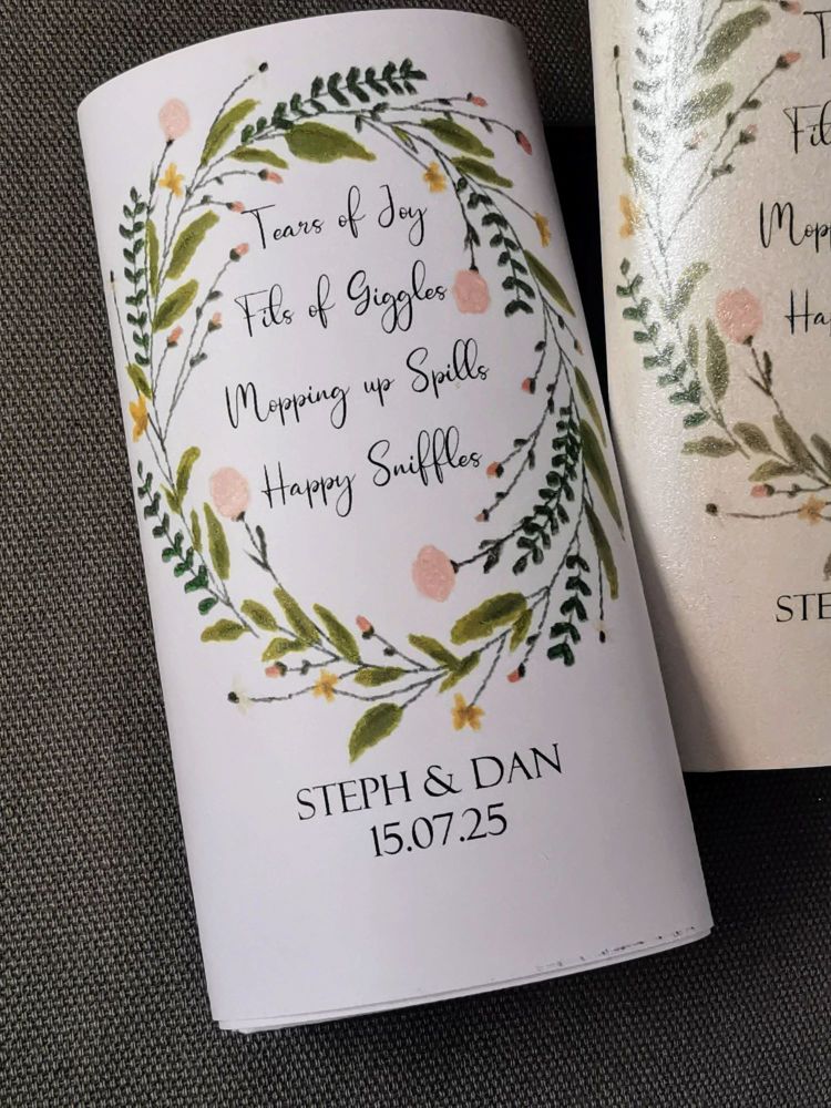 Floral wreath poem personalised wedding tissues