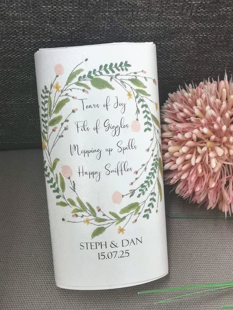 Floral wreath poem personalised wedding tissues