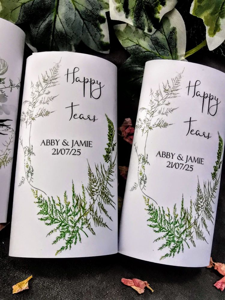 Fern greenery personalised wedding pocket tissues.