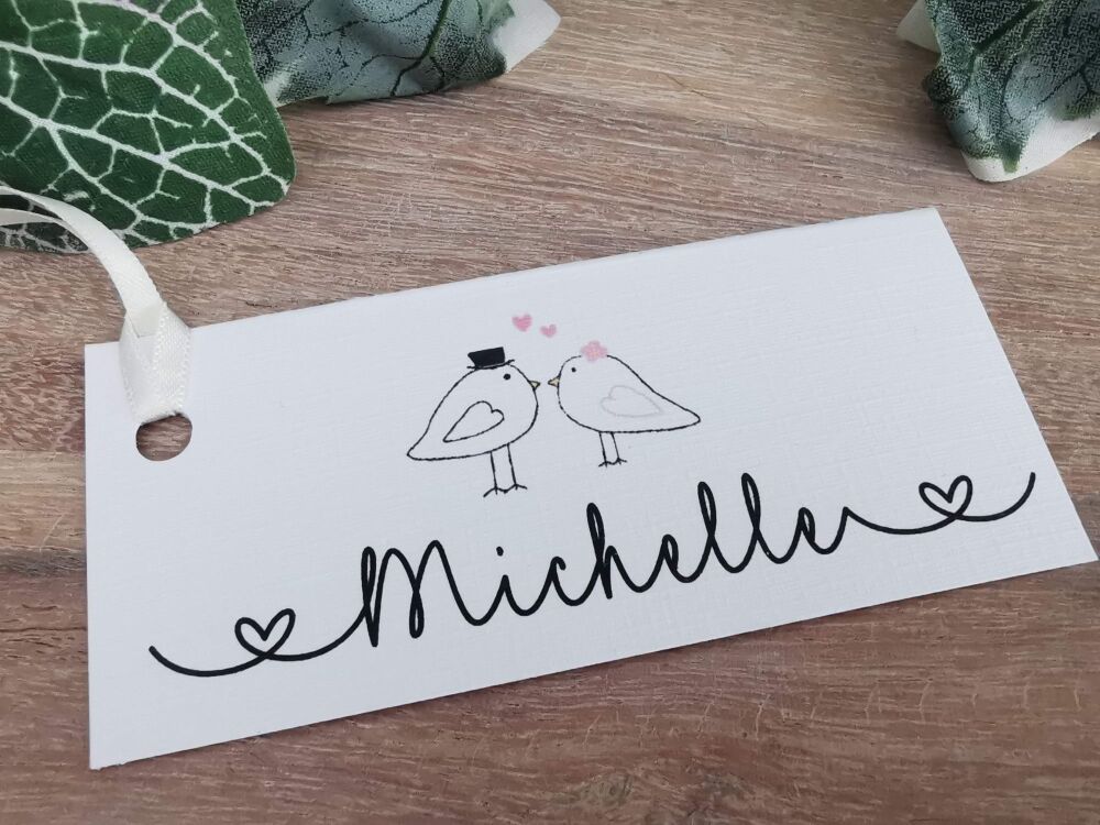 Love Bird name tag/ place card/gift tag with ribbon or twine.