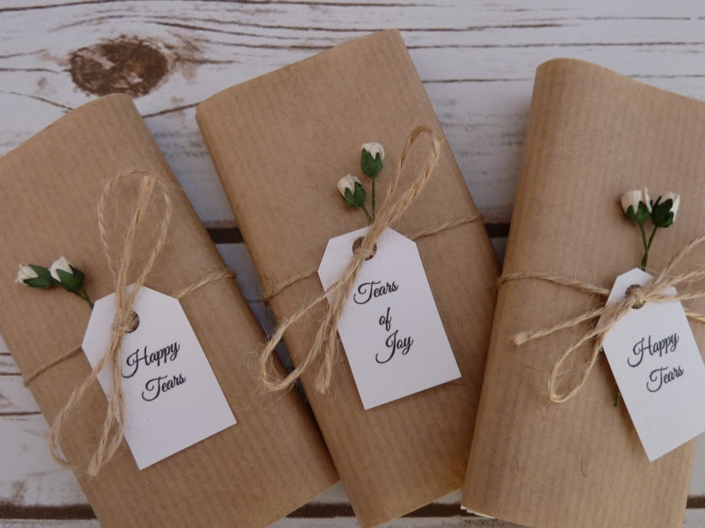 Rosebud/Kraft paper personalised wedding tissues