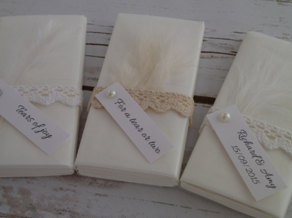 feather and lace personalised tissues