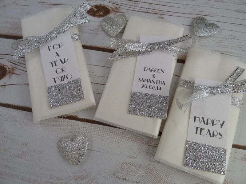 glitter personalised pocket tissues