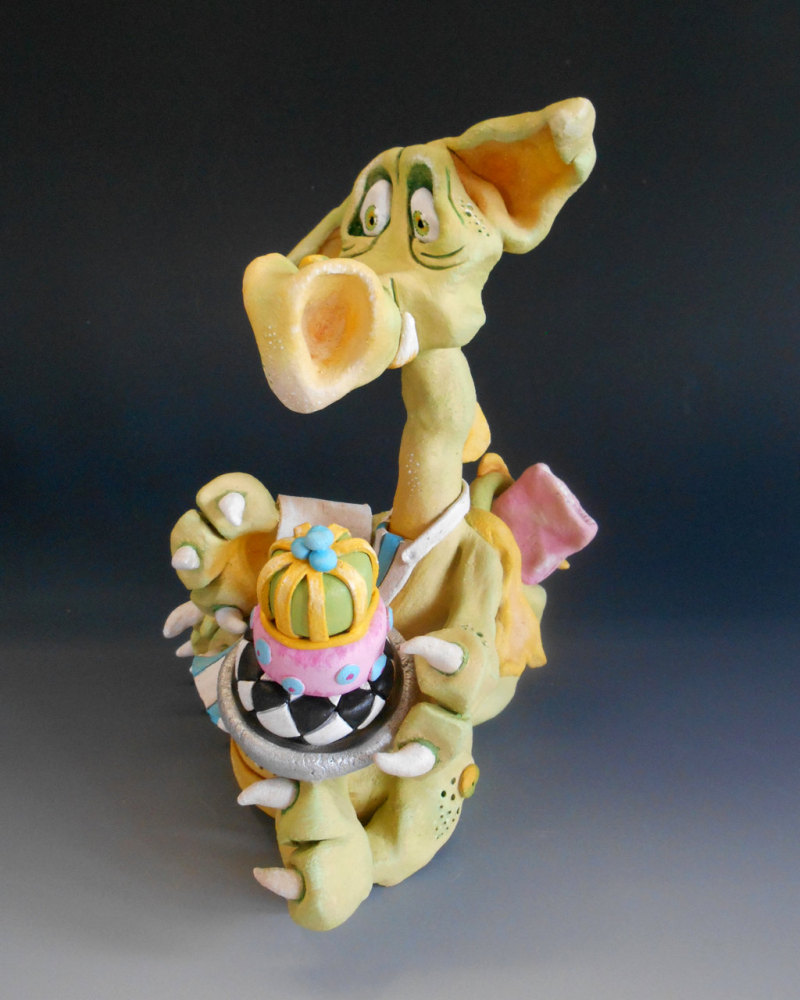 Puff Pastry Dragon Chef - Ceramic Sculpture