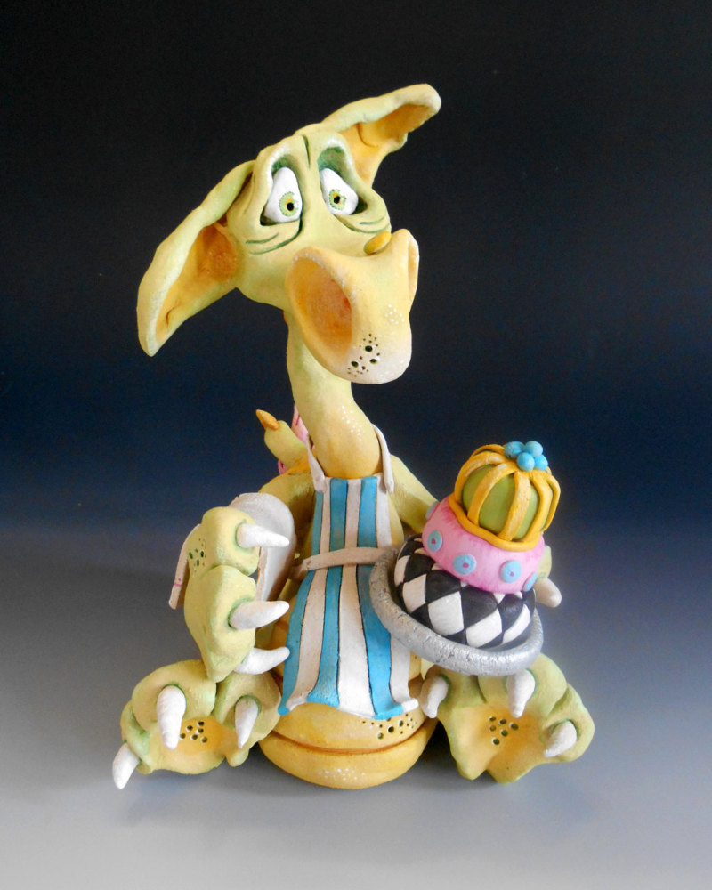 Puff Pastry Dragon Chef - Ceramic Sculpture