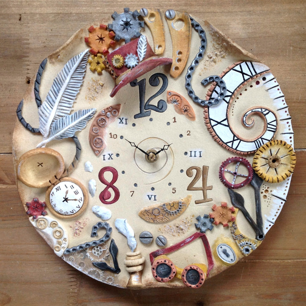 Ceramic Wall Clock - Steampunk Design