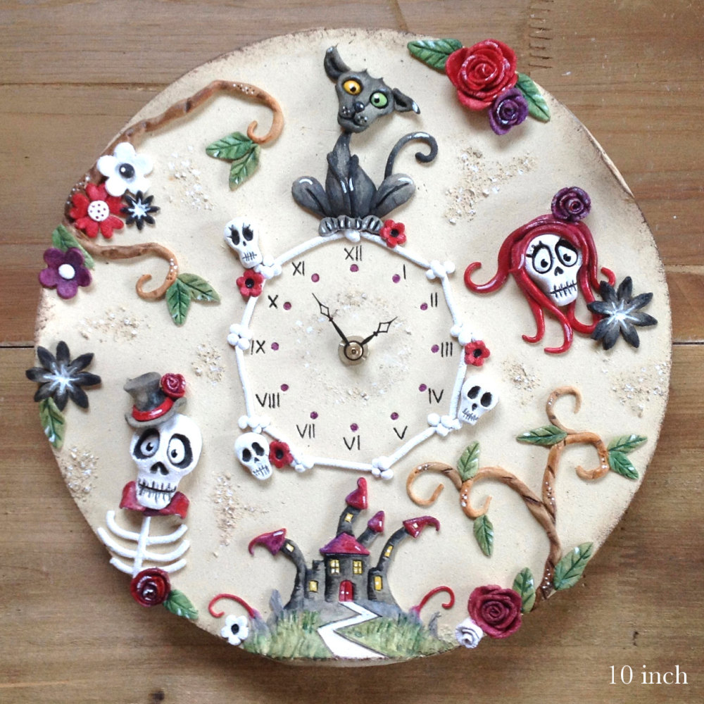 Ceramic Wall Clock - Day of the Dead Design Large