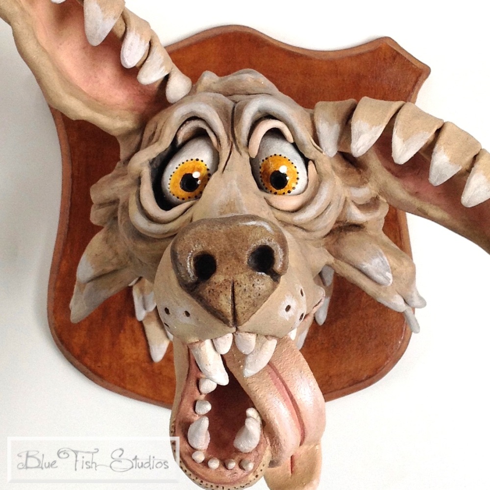 Rufus Wolf Head - Ceramic Wall Sculpture