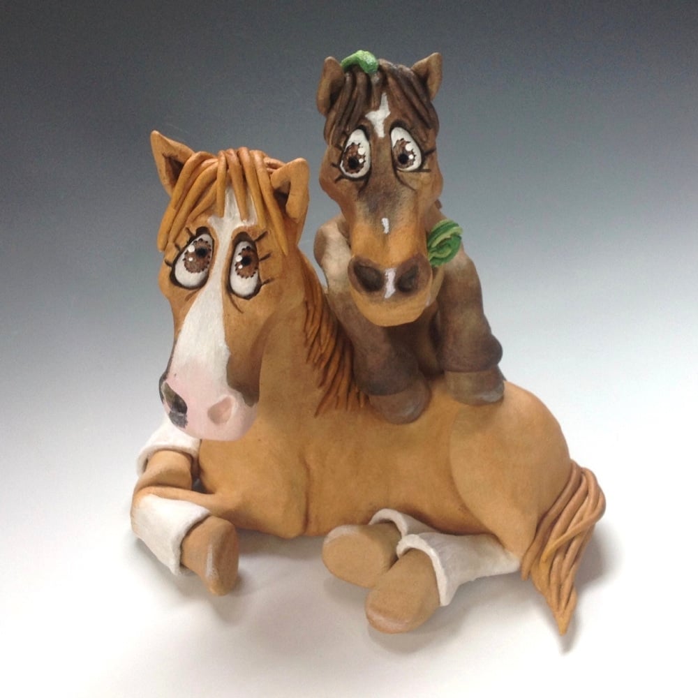 Commissioned Two Horses or Donkeys Sculpture - Ceramic