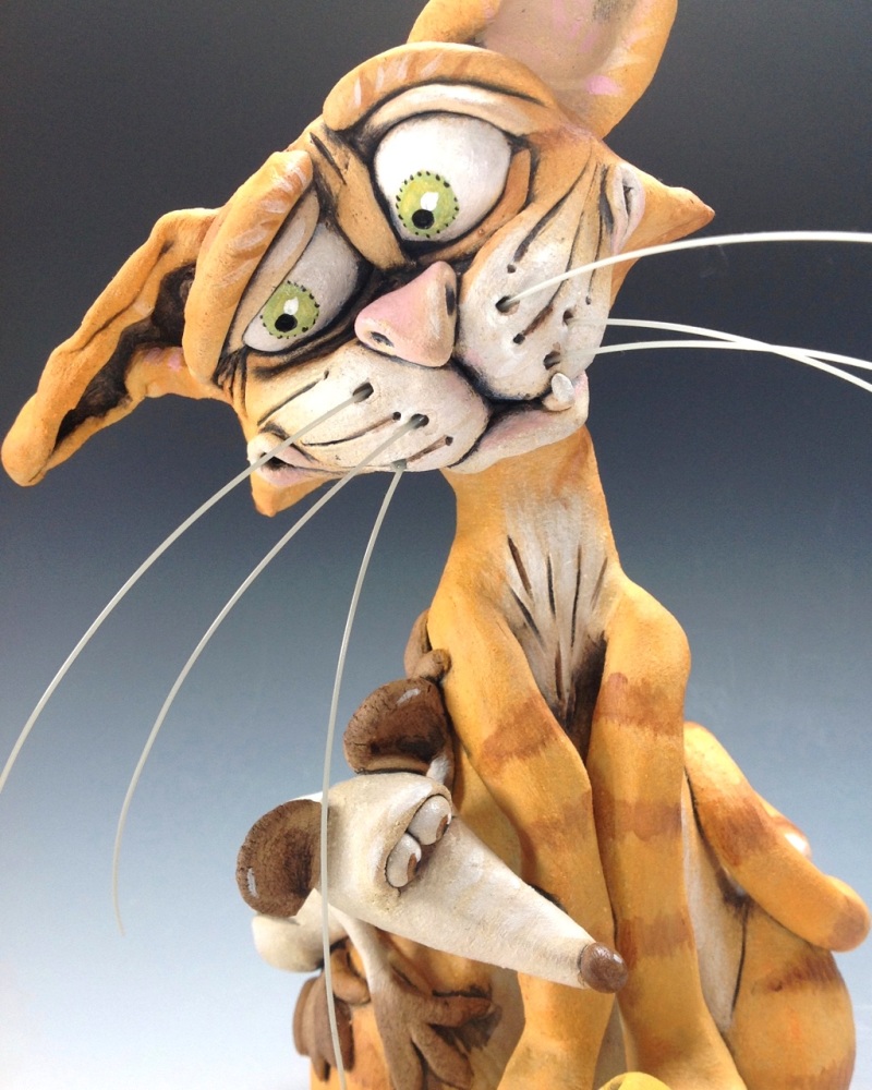 Whimsical Cat Sculpture 'Jasper' - Ceramic