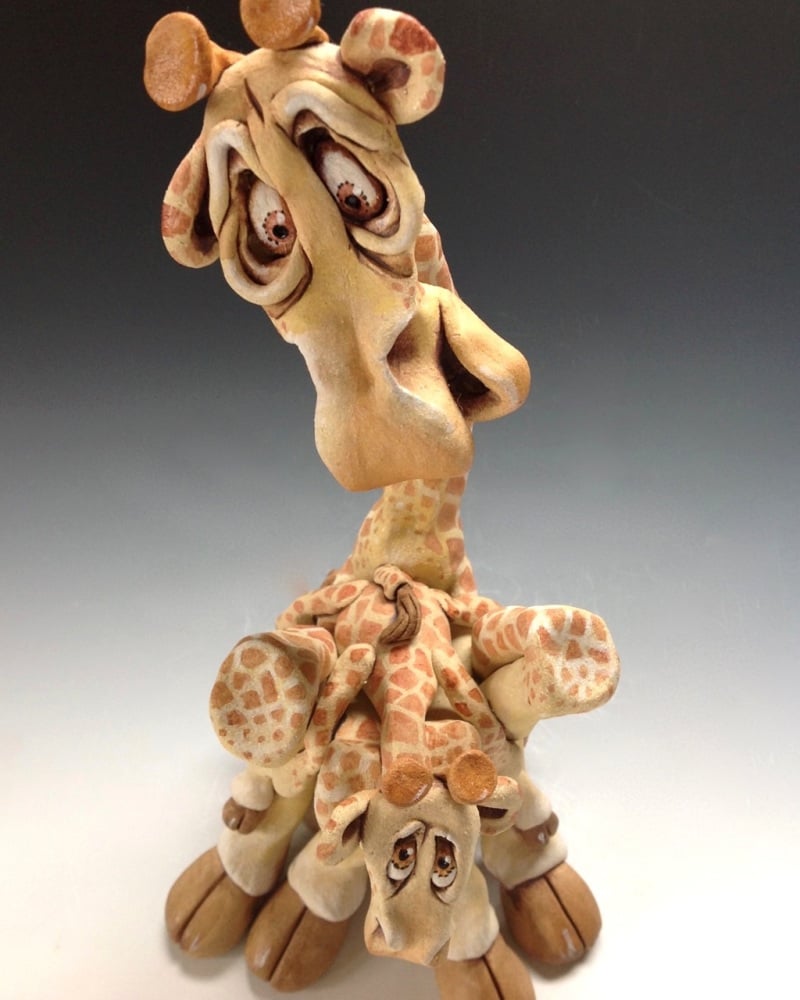 Giraffe and Baby Sculpture - Ceramic