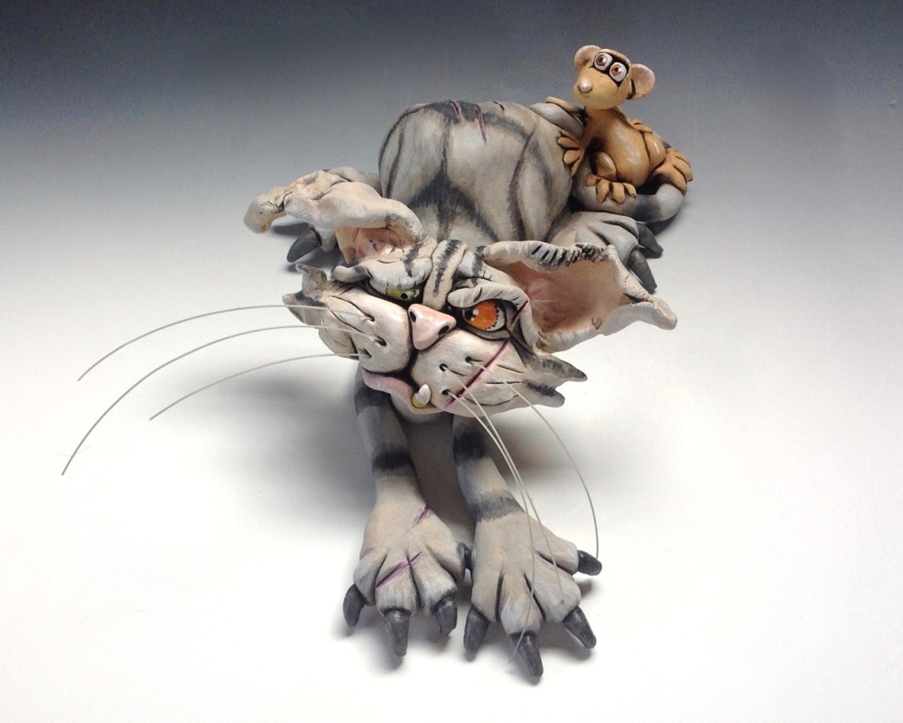 Whimsical Cat Sculpture 'Cedric' - Ceramic