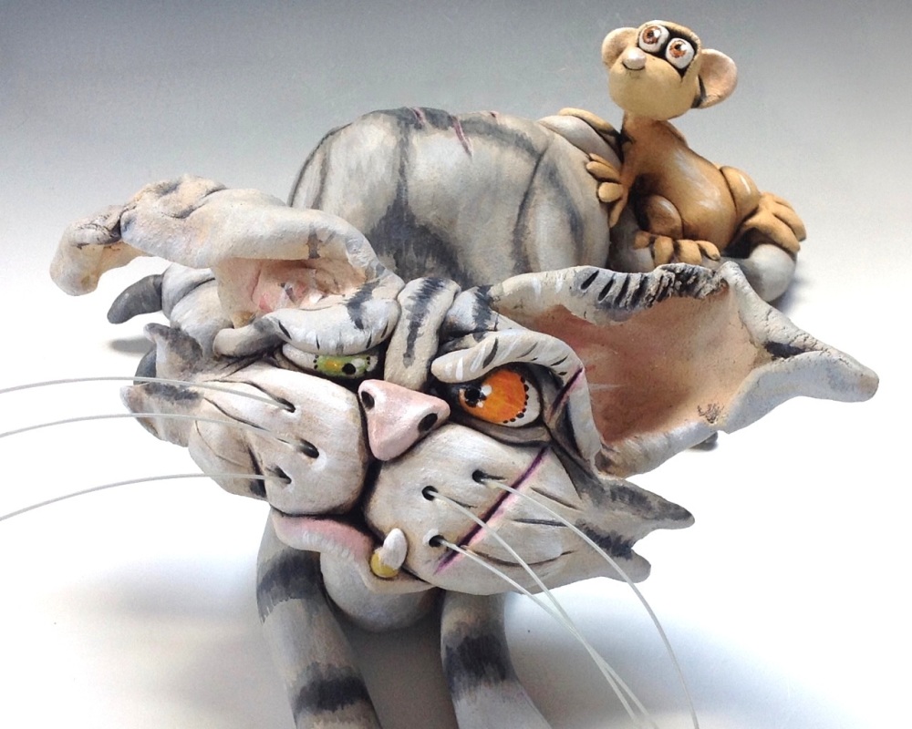 Whimsical Cat Sculpture 'Cedric' - Ceramic