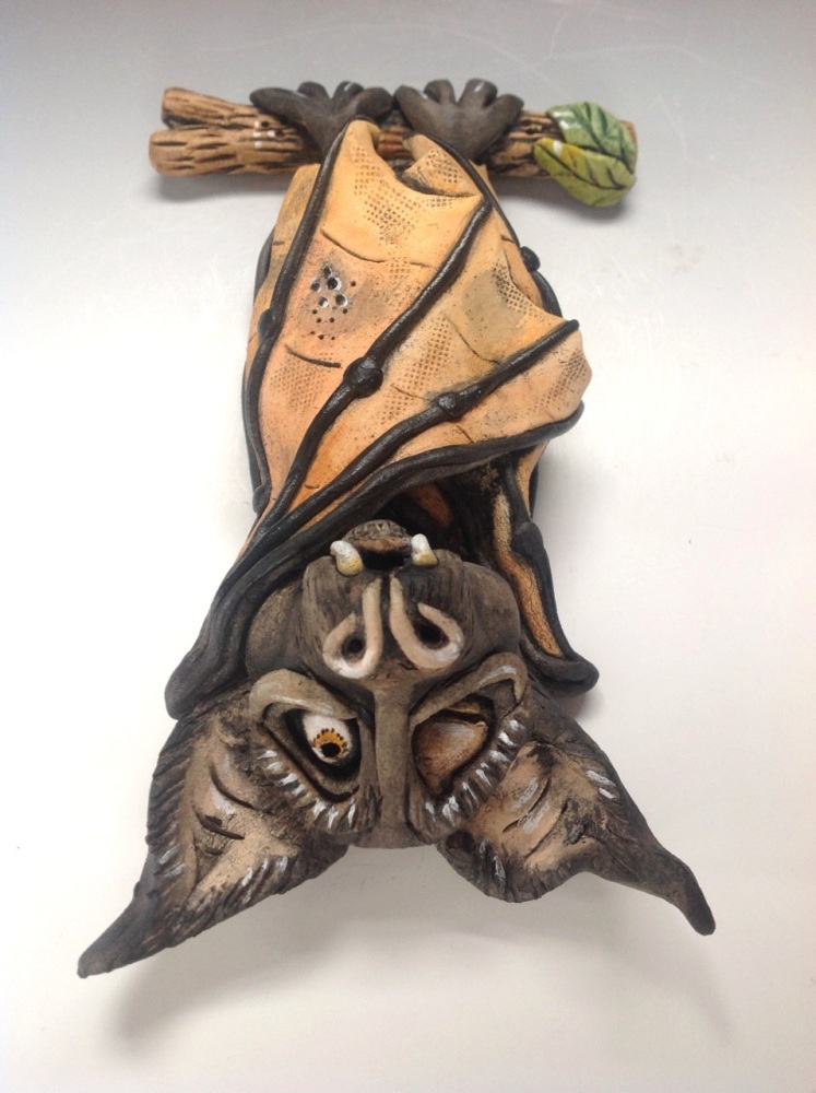 Whimsical Bat Sculpture 'Herbert' - Ceramic Wall Sculpture