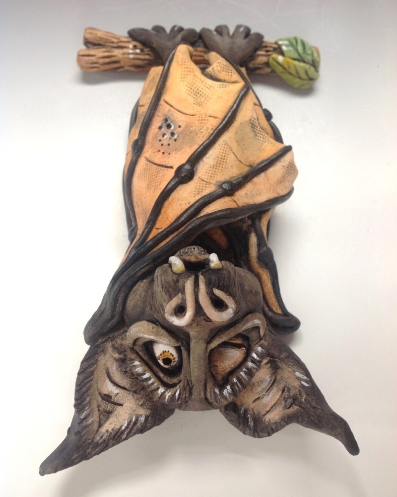 Whimsical Bat Sculpture 'Herbert' - Ceramic Wall Sculpture