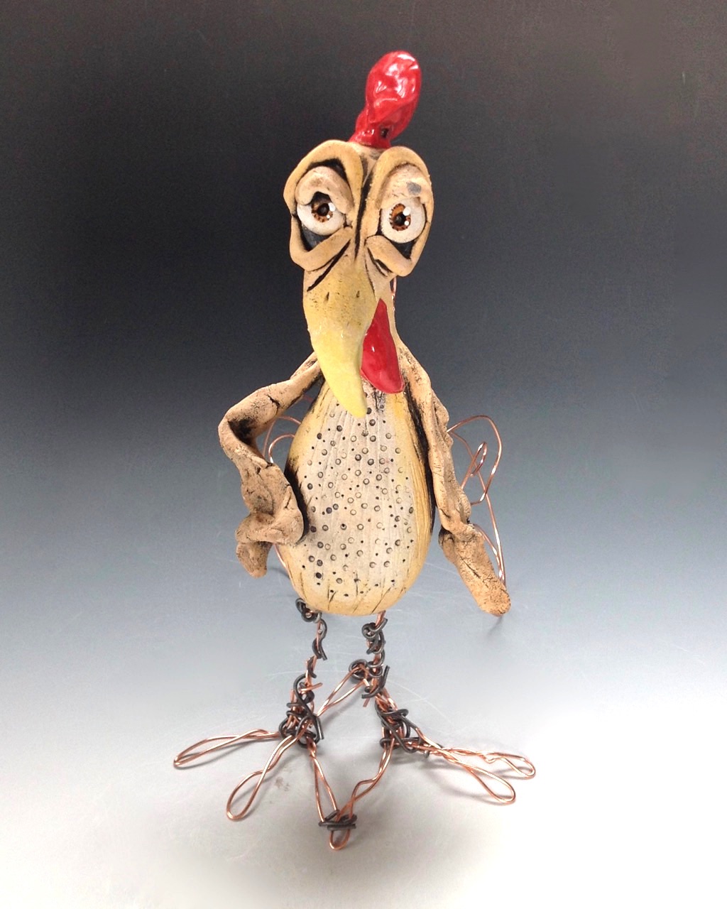 Whimsical Rooster Ceramic Sculpture by Lucy Kite