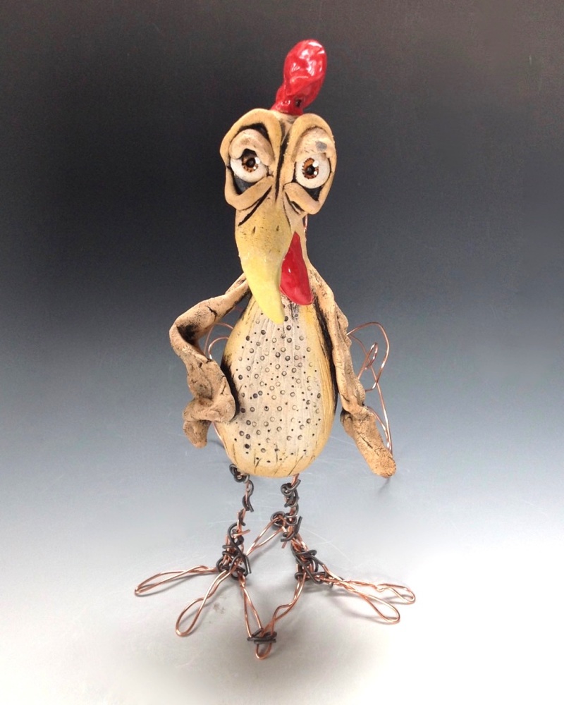 Whimsical Rooster Sculpture, Ceramic 'Roberto'