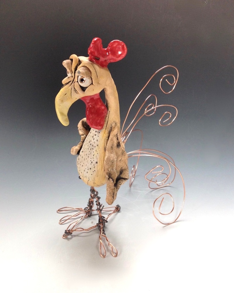 Whimsical Rooster Sculpture, Ceramic 'Roberto'