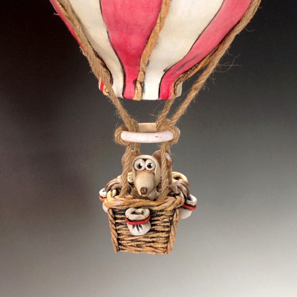 Hot Air Balloon and Mouse Sculpture - Ceramic