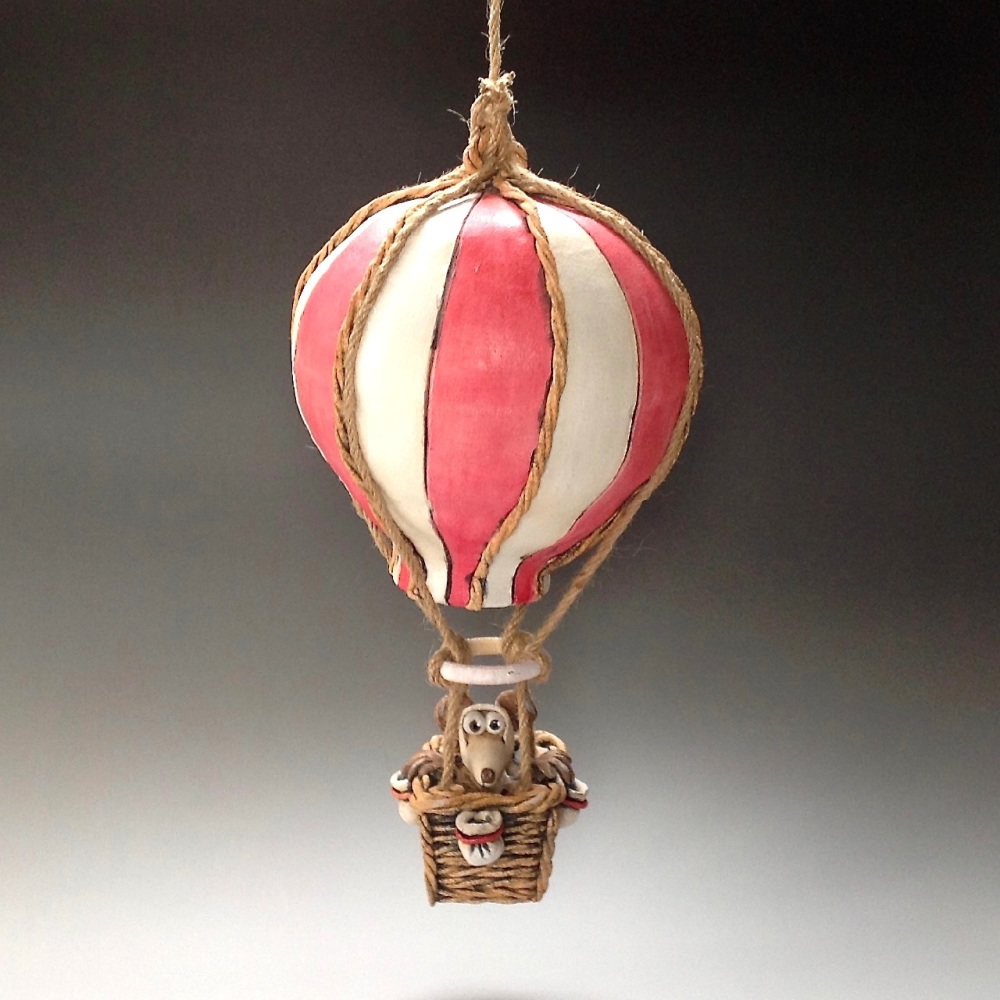 Hot Air Balloon and Mouse Sculpture - Ceramic