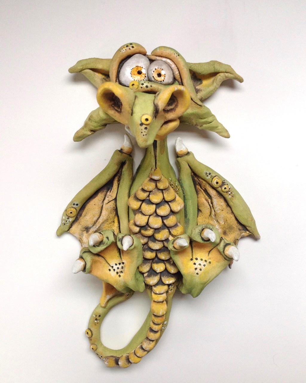 Whimsical Dragon Wall Sculpture, Ceramic pottery stoneware ornament