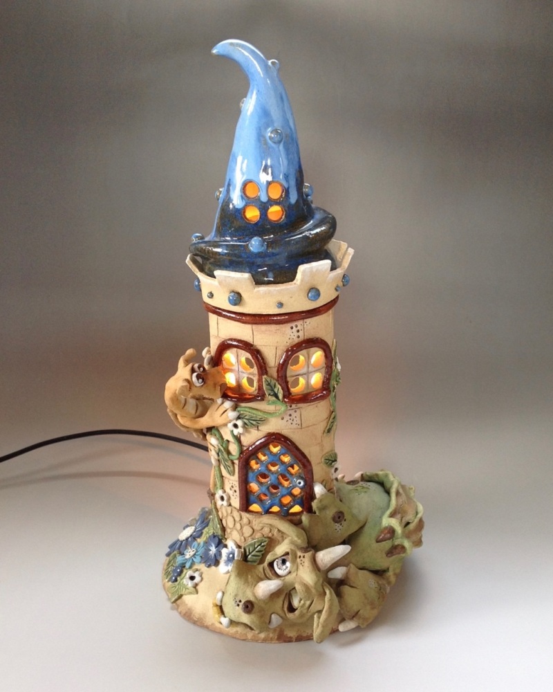 Dragon's Keep Castle Pottery Lamp