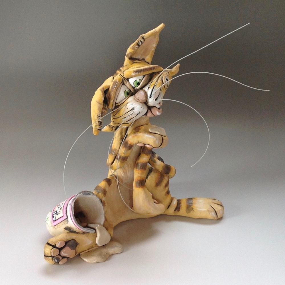 Whimsical Cat Sculpture - Ceramic