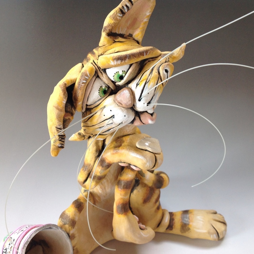 Whimsical Cat Sculpture - Ceramic