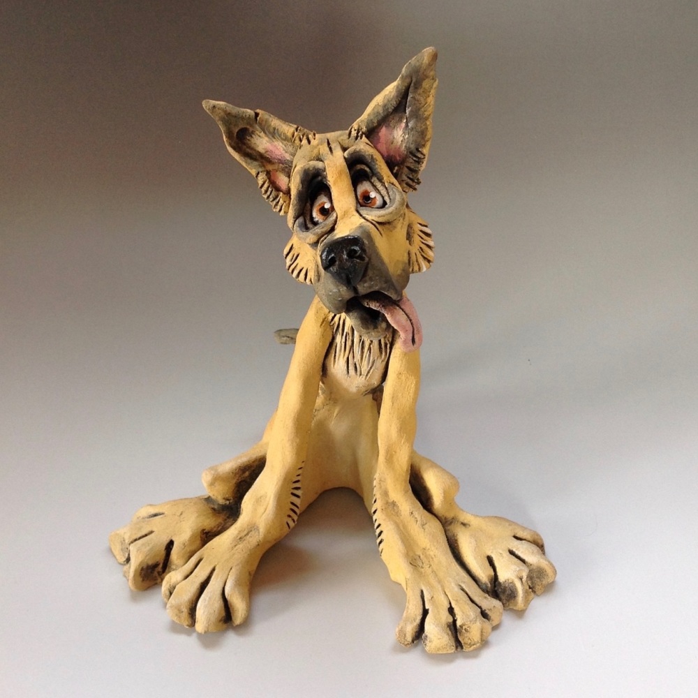 Alsatian German Shepherd Dog Sculpture - Ceramic
