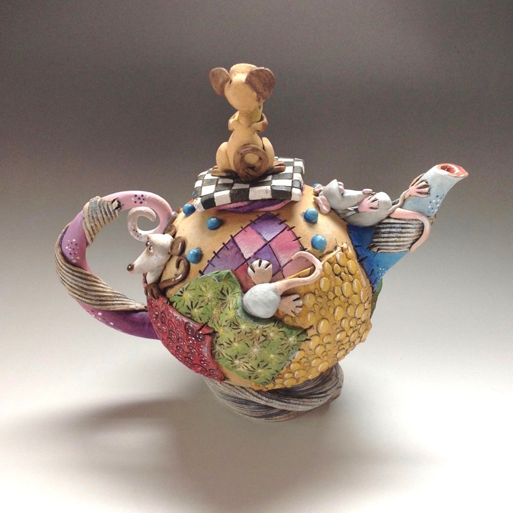 Patchwork Mouse Teapot Ceramic