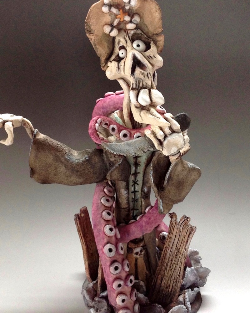 Don't go that way! - Pirate and Kraken Ceramic Sculpture