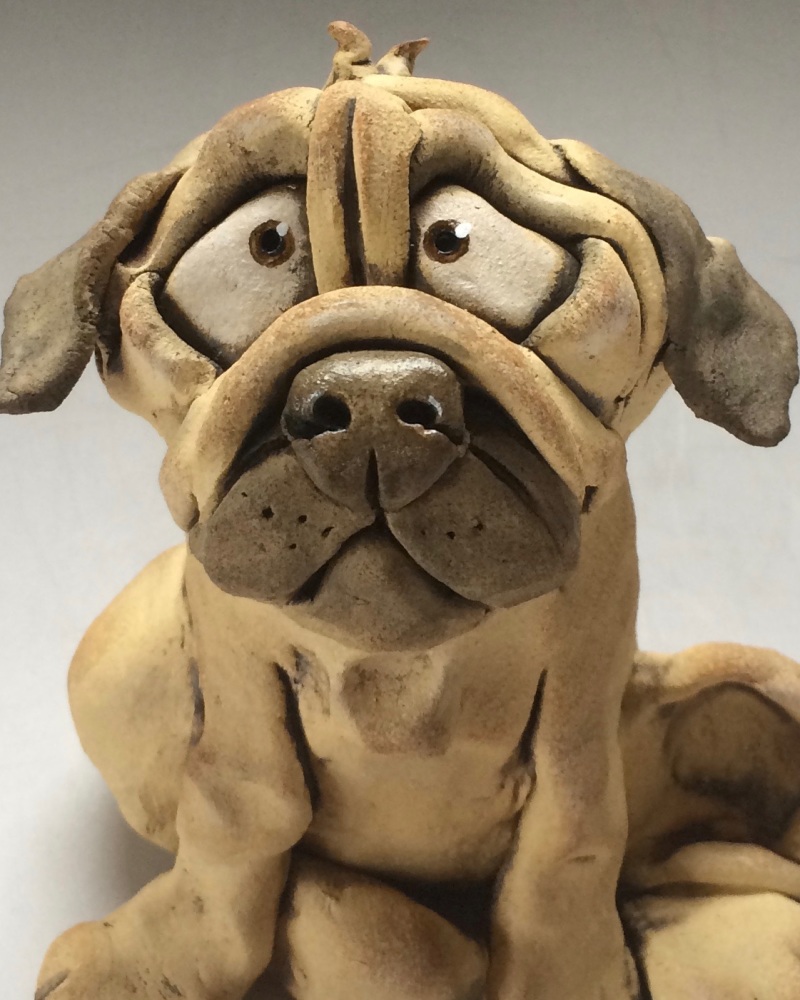 Pug Dog Sculpture - Ceramic