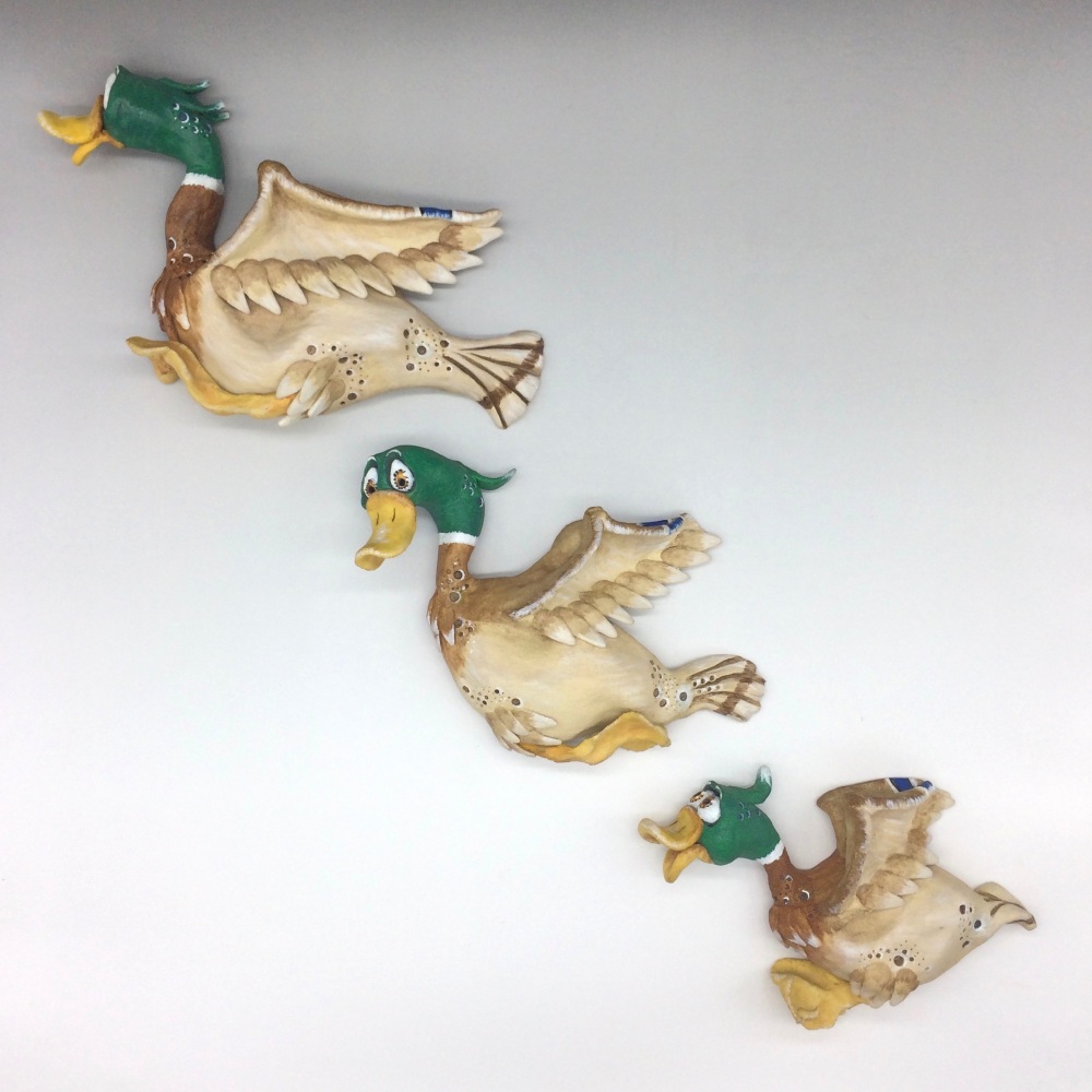 Flying Ducks Wall Sculpture Ceramic
