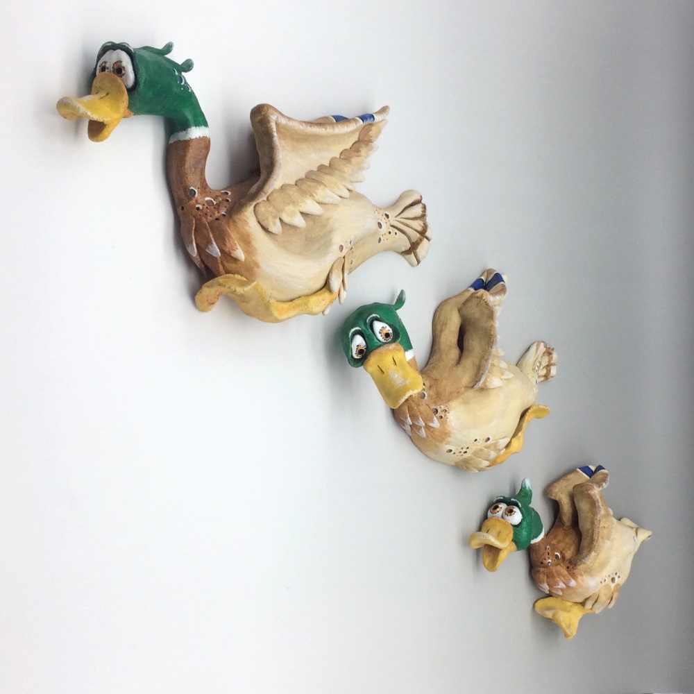 Flying Ducks Wall Sculpture Ceramic