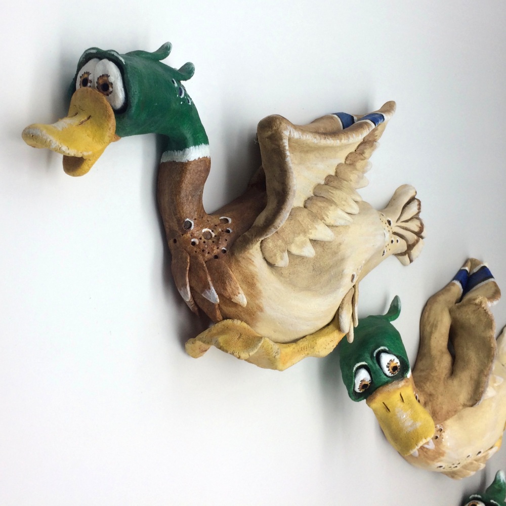 Flying Ducks Wall Sculpture Ceramic