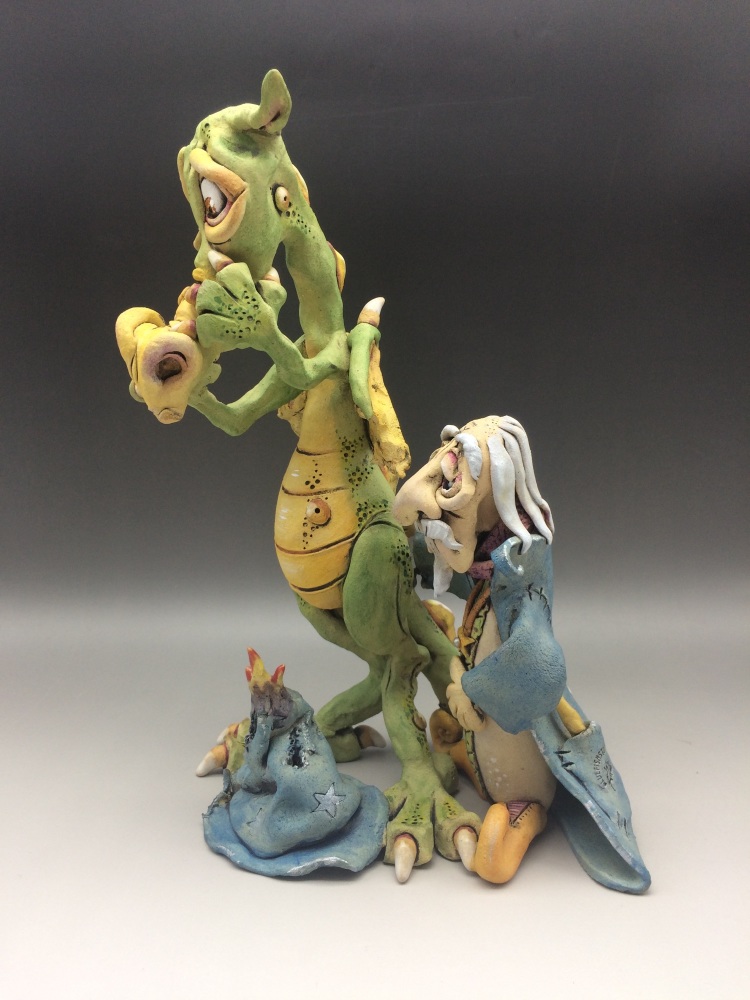 Dragon and Wizard Sculpture 