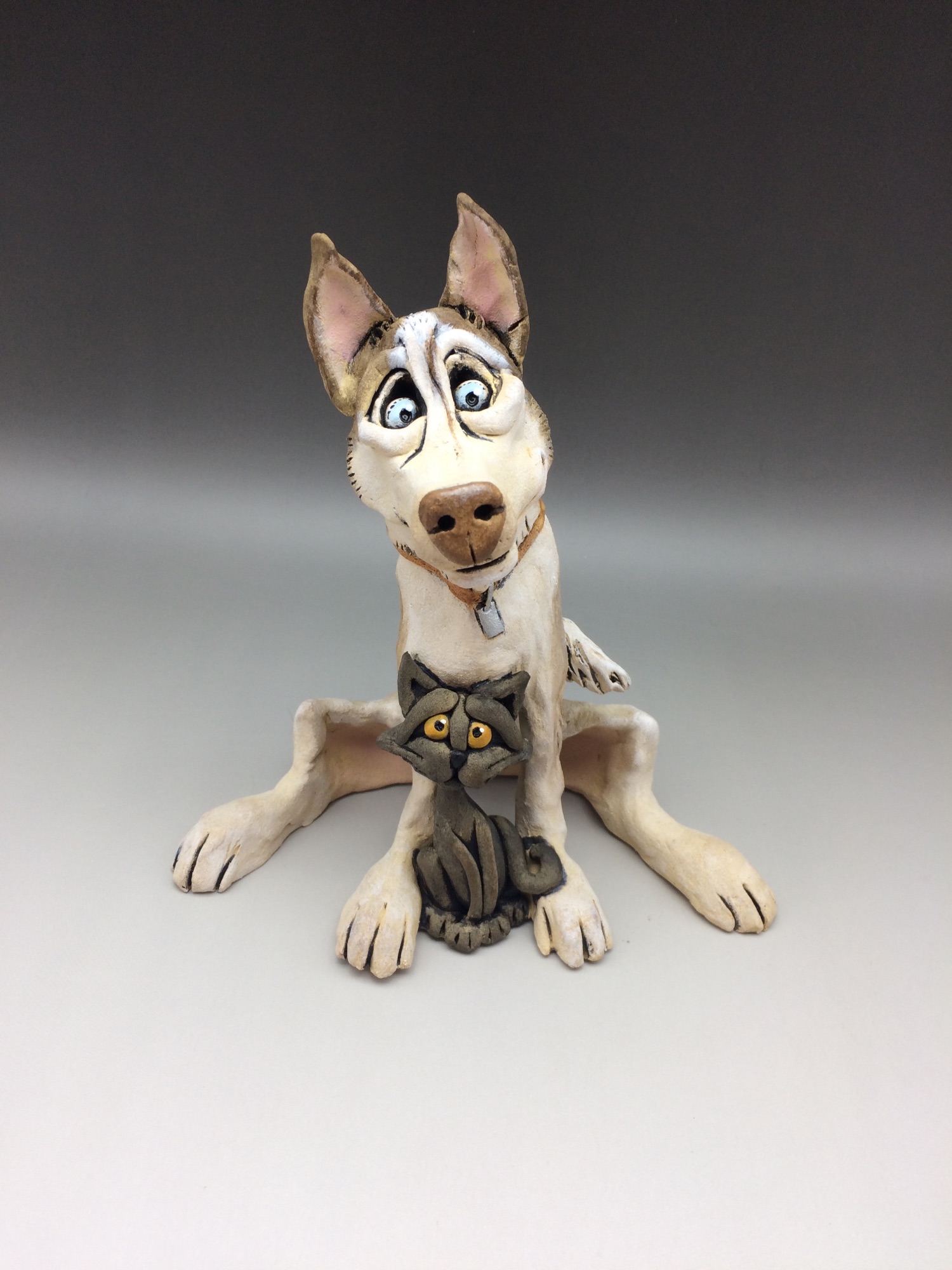 Husky Dog Sculpture Ceramic