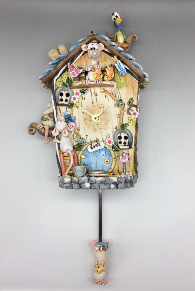 'Washing Day' Mouse Cuckoo Style Wall Clock with Pendulum
