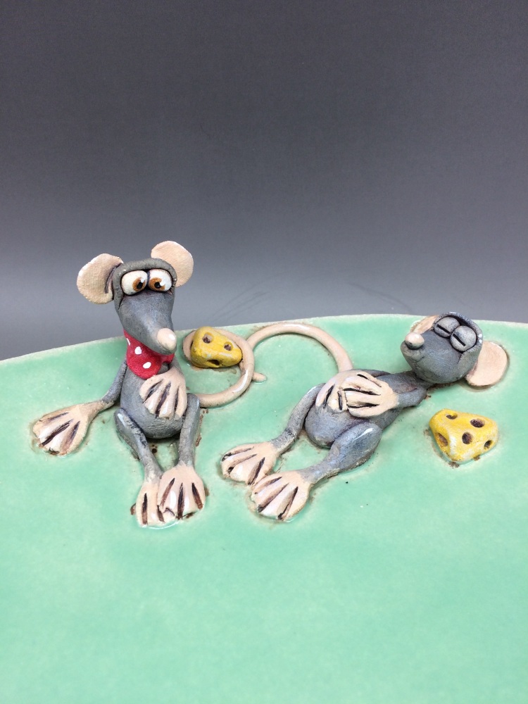 Cheese Serving Platter or Dish , Mouse Design - Ceramic Pottery