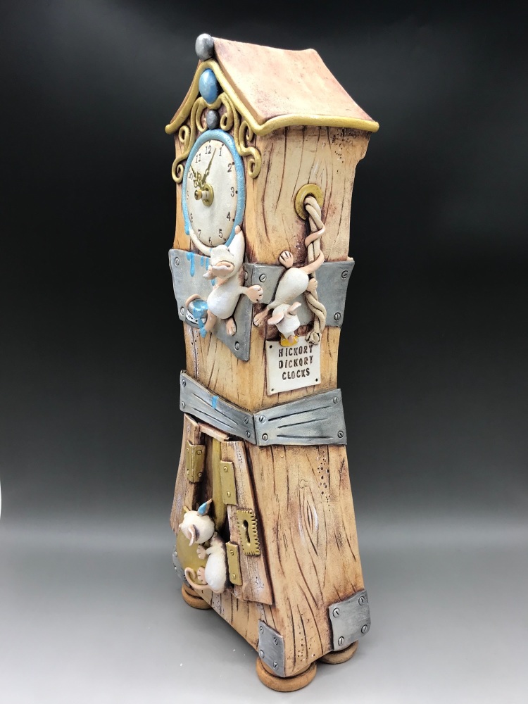 Mouse Grandfather Clock, Ceramic Pottery Mantel Clock
