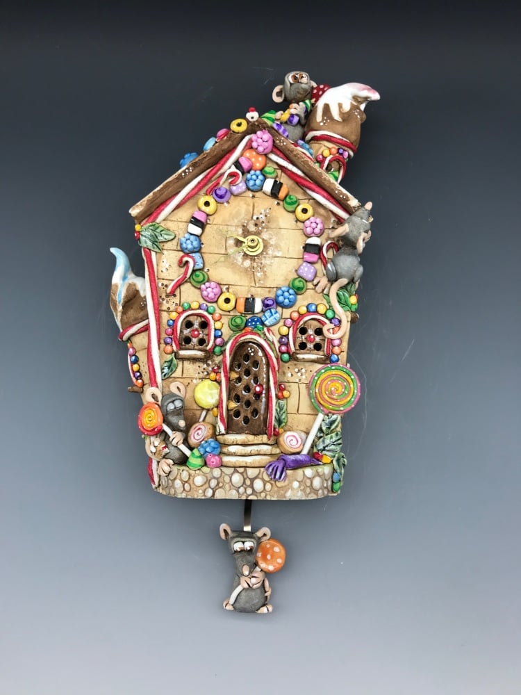 RESERVED - Gingerbread House Pendulum Clock, Ceramic
